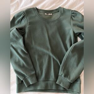 Textured Puff Sleeve Crewneck Sweater in Sage Green (WE, Dutch fashion brand)
